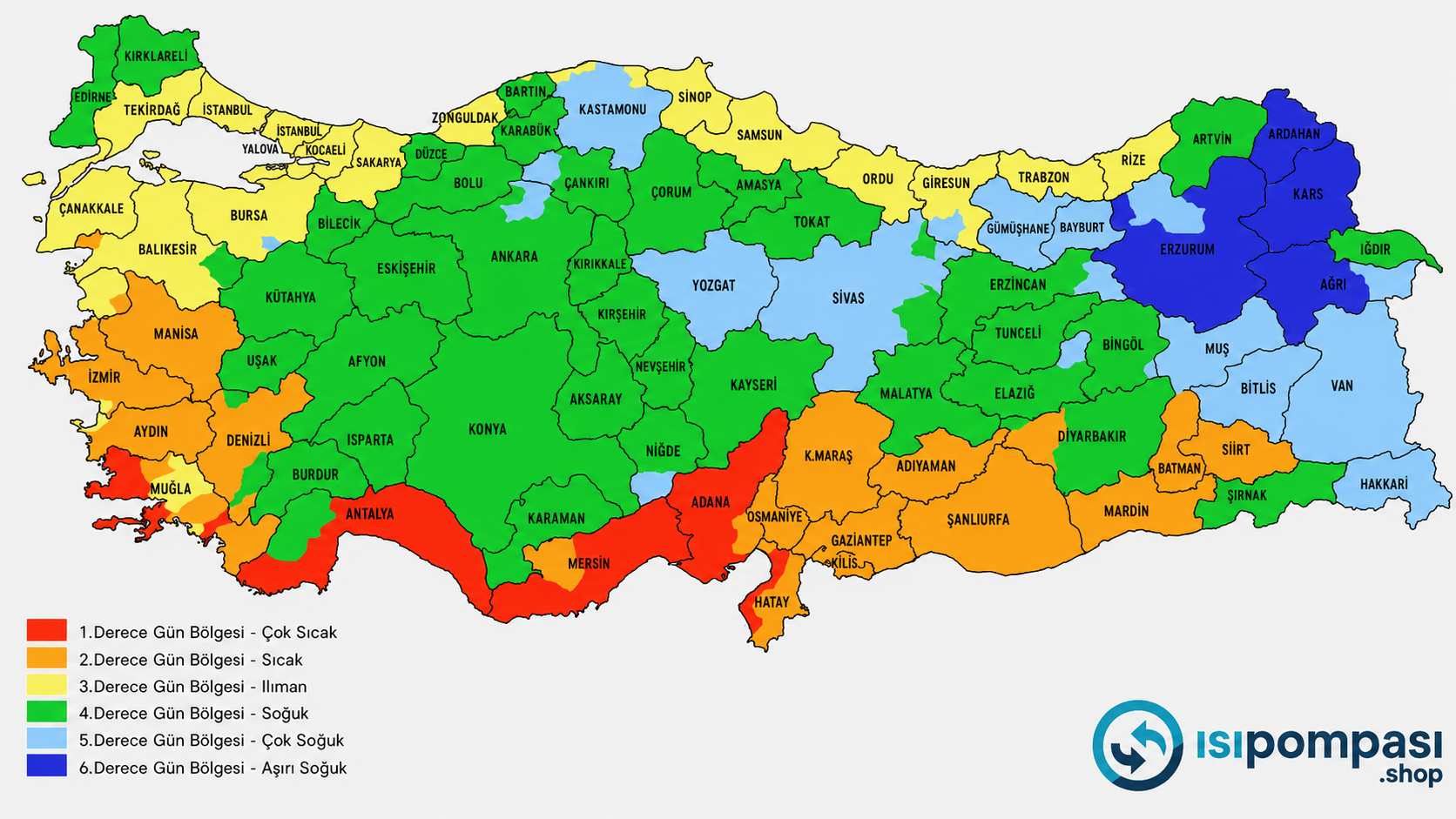 Türkiye ısı pompası gün bölgesi haritası